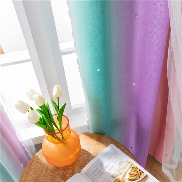 Curtains for Girls Bedroom Decor, Rainbow Curtains for Kids Room Decor, - Picture 3 of 7